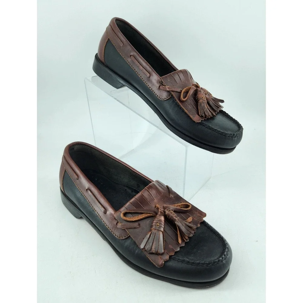 Johnston & Murphy Aragon II Kiltie Tassel Loafers Mens 9.5 M Black Brown Leather